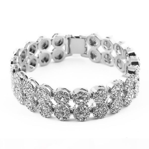 

2 rows hip hop bracelets street men bangle with 18k gold plated tide brand titanium steel diamonds bracelet, White