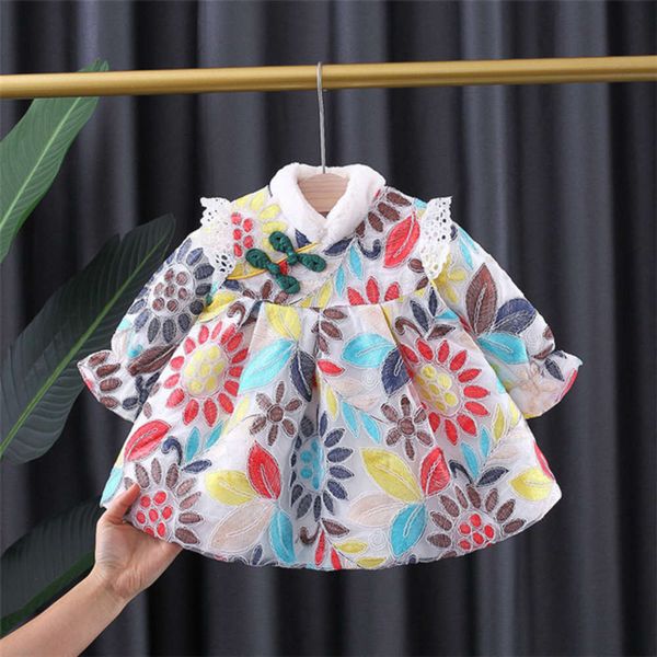 

baby children's drs girl's winter girl thickening plush princs skirt, Red;yellow