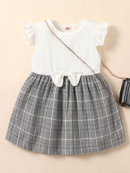 

toddler girls glen plaid bow front ruffle trim dress she, Red;yellow