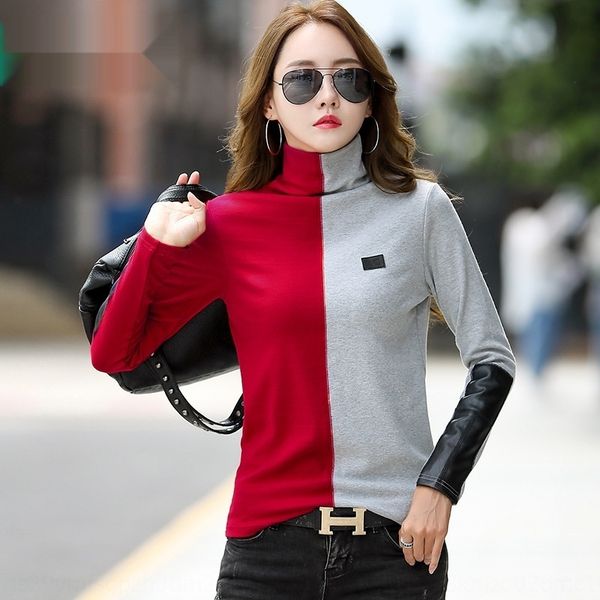 

2020 spring and autumn new women's small korean slim fit stitching slimming base t- shirt cotton t-shirt women's long sleeve rfvn7, White