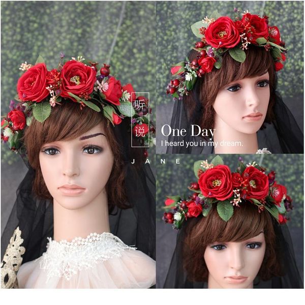 

big rose flower crown bride wedding party hair accessories girl flower wreath headband floral garlands women headdress o qylofr