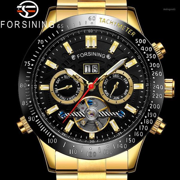 

wristwatches forsining automatic mechanical men wristwatch sport male clock gold classic man watch 5891, Slivery;brown