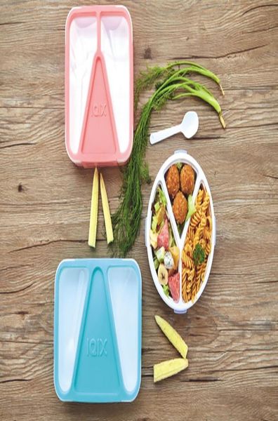 

квадратный пластиковый ланч коробка микроволновой печью bento коробка с ложкой портативный пикник школа запечатанный еда контейнер для хране