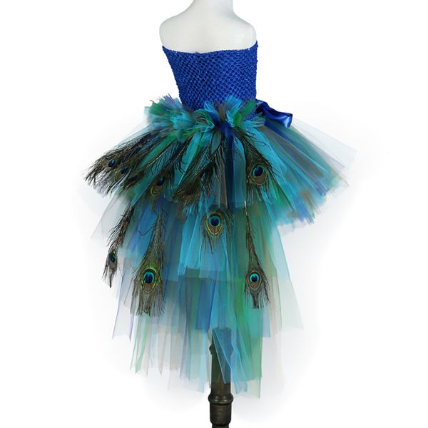 

elegant long tail peacock tutu dress for kids girl clothes children wedding party celebrity carnival peacock dresses ball gown t200709, Red;yellow