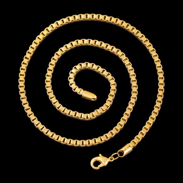 

gold necklace 18k sweater women's box square chain longeafby672, Silver