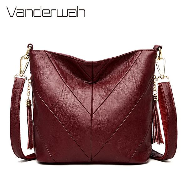 

new luxury handbag women bucket bag pu leather tassel shoulder messenger bag fashion sewing thread crossbody bags for women 2020