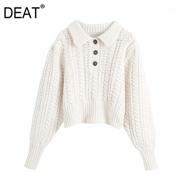 

deat] 2021 spring autumn new fashion tide pullover solid color long sleeve turn-down collar knitted women sweater 13w0091, White;black