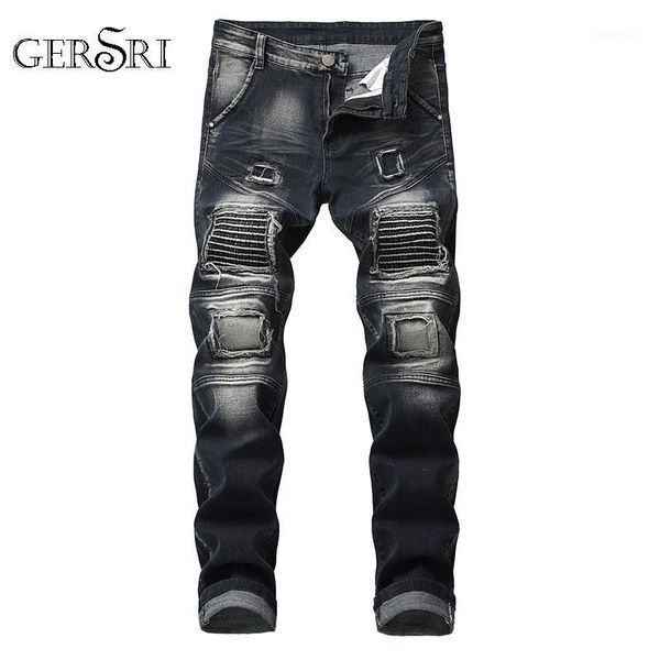 

gersri new fashion vintage men denim jeans hole classics jeans slim mens designer pants clothing plus size male trousers1, Blue