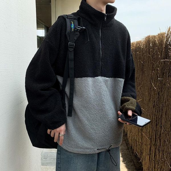 

winter plus velvet padded hoodie mens warm fashion retro casual sweatshirt men streetwear loose hip hop pullover hoodie mens, Black