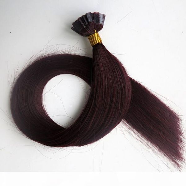 

50g 1set=50strands flat tip keratin human hair extension 18 20 22 24inch #99j red wine brazilian indian pre bonded hair, Black