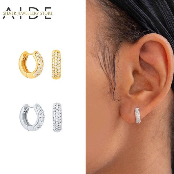 

hoop & huggie aide wide zircon round earrings for wqmen fashion simple 925 sterling silver piercing jewelry pendientes, Golden;silver