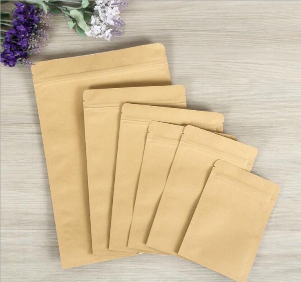 

20pcs small kraft paper zip lock bag inner aluminum foil pouch reusable flat packaging zipper bag