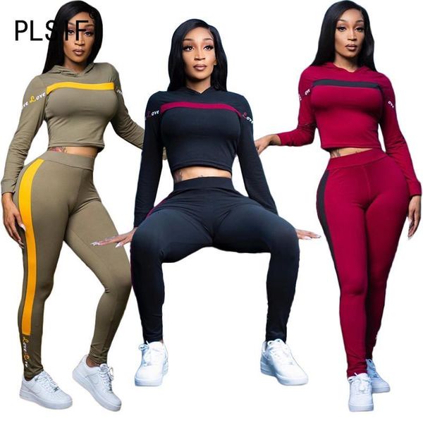 

hooded special long sleeve simple pure color crop and pants 2 pieces set casual lady fashion outfits, Gray