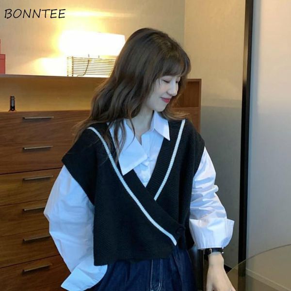 

women's vests sweater vest women stylish casual simple college striped single button all match female korean style sleeveless v-neck sp, Black;white