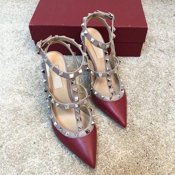 

fee new style progettista heels red patent leather strappy wrap spikes rivets point toe high heels pumps lade women shoes, Black