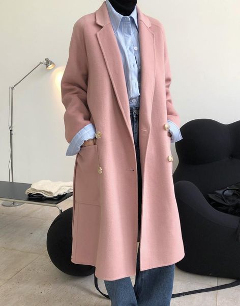

woman classic handmade 100% long cashmere coat, Black