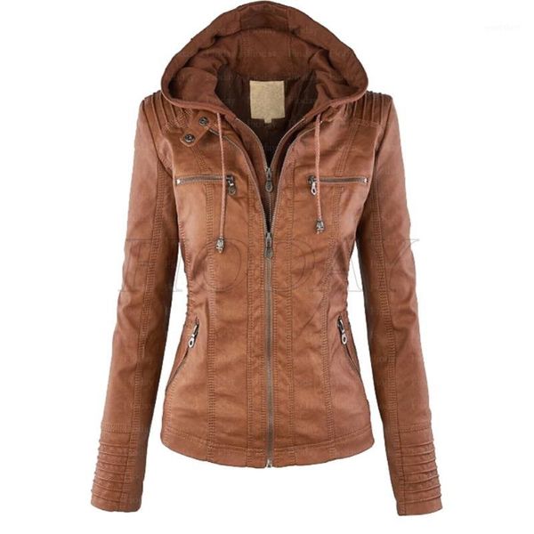 

faux leather jacket women 2017 winter coats slim female pu leather jackets hooded zip-up jacket coat for women1, Black