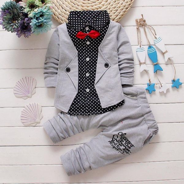 

bibicola baby boy clothing sets children bow tie t-shirts +pants kids cotton cardigan two piece suit1, White