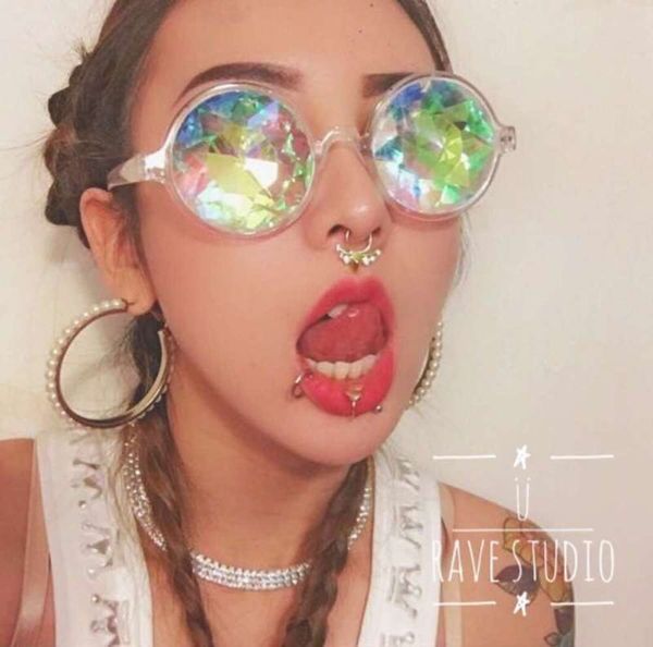 

laser rave round kaleidoscope psychedelic glasses sunglasses sunglasses electronic music festival, White;black