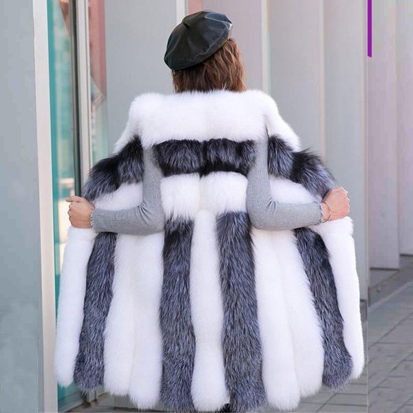 

faux sliver vest women winter fashion medium long artifical fur vests woman warm fake coats female ladies kg-836, Black