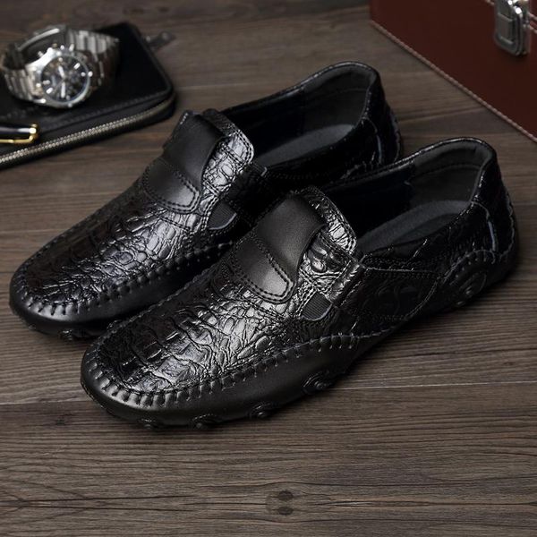 

new handmade genuine leather mens shoes casual men loafers fashion breathable driving shoes slip on soft moccasins, Black