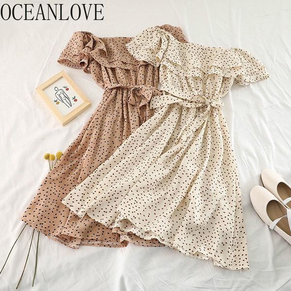 

oceanlove ruffles print floral women dress 2020 spring summer bow vestidos chiffon beach style student sweet mini dresses 13838, Black;gray