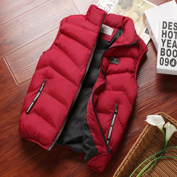 

vest men winter jackets puffer sleeveless coats mens solid color down jacket winter warm waistcoat outwear windbreaker clothing, Black
