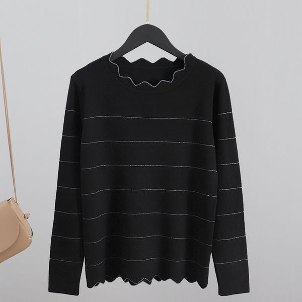 

2021 new ruffled collar women's sweater chic female jumper arrival woman pullovers strechable ladies knitwear izf7, White;black
