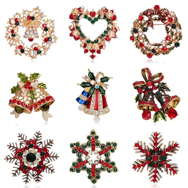 

2020 classic fashion christmas pins gifts christmas bells wreath snowflake star crystal brooches for women colorful new year brooch, Gray
