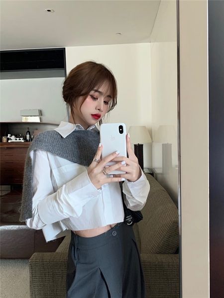 

autumn 2020 women's short shirt layered sleeveless autumn 2020 women's short shirt layered sleeveless shawl shawl shawl heoug, Gray