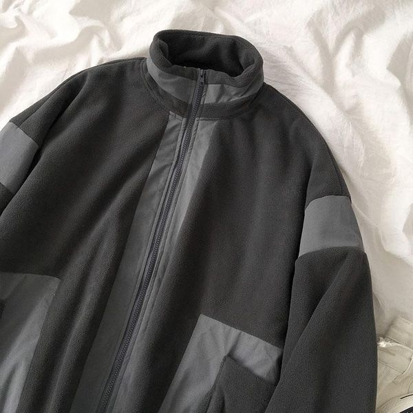 

autumn windproof jacket women safari style stand collar long sleeve fleece oversize cardigan female gray warm fashion 1, Black;brown