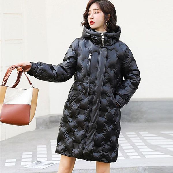 

2020 new women hooded jacket long coat quality down parka warm casual winter thick cotton clothing winter clothing women, Black