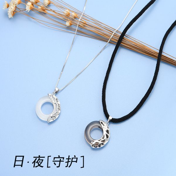 

s925 silver clavicle necklace women's cat's eye men's obsidian dragon pendant couple