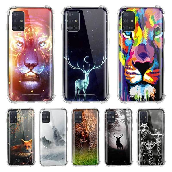 

animal deer lion art case for samsung galaxy a51 a71 m51 m31 m21 a41 a42 5g a31 a21s a11 airbag anti mobile phone fall cover