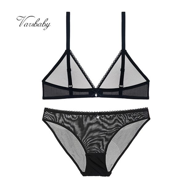 

varsbaby deep v transparent unlined underwear sequined breathable wire bra and panty set y200708, Red;black