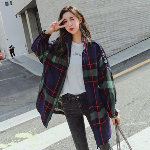 

new arrival 2020 spring autumn korea fashion women plaid jackets coat all-matched casual tooling outerwear female coats s2371, Black;brown