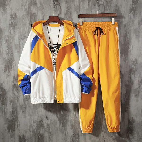 

men's japanese streetwear sets sportswear tracksuit men patchwork hip hop jacket sweatpants jackets joggers suits, Gray