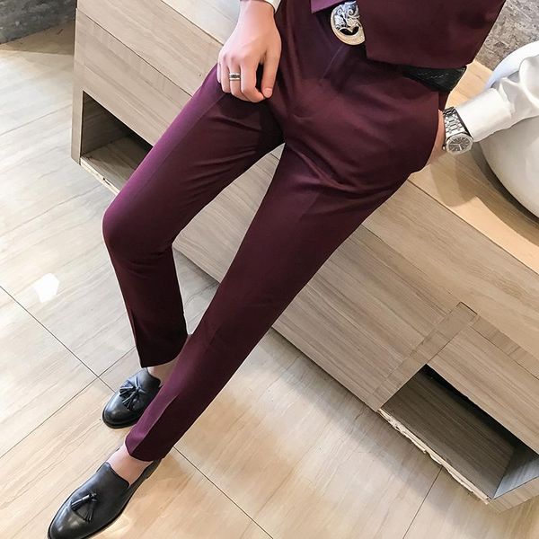 

2021 man slim suit pants mens winter british style trousers mens casual skinny pants black grey purple, White;black