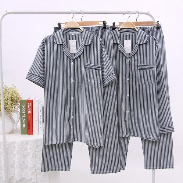 

men's sleepwear 2021 2 pieces cotton pajamas set casual striped long sleeve lapel collar spring summer homewear nightwear, Black;brown