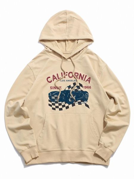 

romwe guys letter car graphic kangaroo pocket drawstring hoodie 08fw#, Black