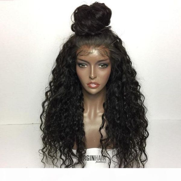 

100% malaysian deep curly human hair natural color 130% hair density bleached knots human front wigs with baby hair, Black;brown