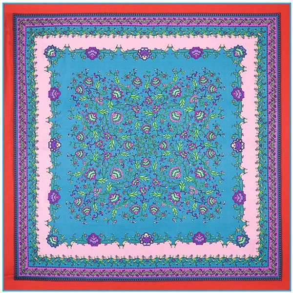 

100см 100% silk квадратный шарф женщины ветер национальный стиль цветочный узор печати шейный shwal wrap lady foulard мусульманская платке w, Black