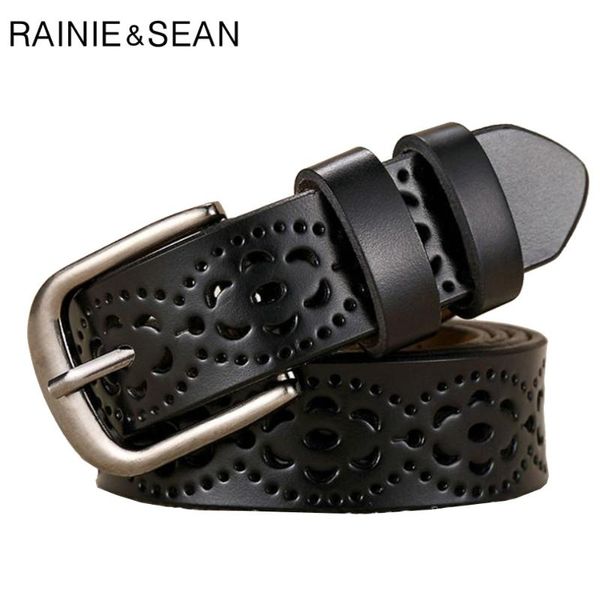 

rainie sean black leather belt women genuine cow belt hollow western simple breathable casual real ladies leather trouser, Black;brown