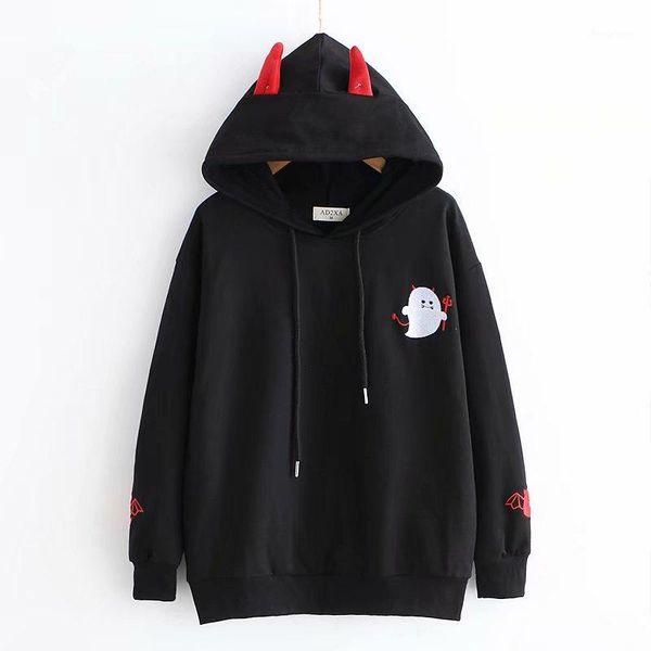 

harajuku hoodies girl little devil horns gothic hooded sweatshirts women autumn loose lolita pullovers black white1
