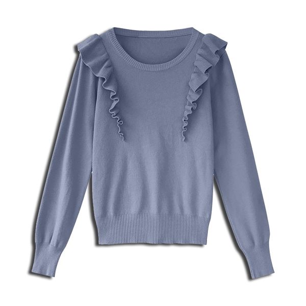 

neploe autumn ruffles sweater women sweet long sleeve slim winter knit pullover o-neck casual jumper knitwear 55298 201203, White;black