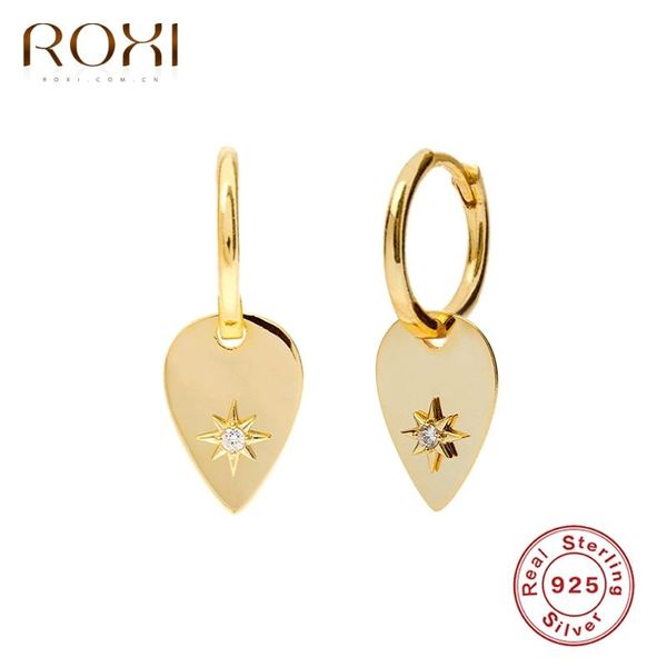 

hoop & huggie roxi dangle glossy teardrop earrings for women anise star cartilage 925 sterling silver jewelry pendientes earings, Golden;silver