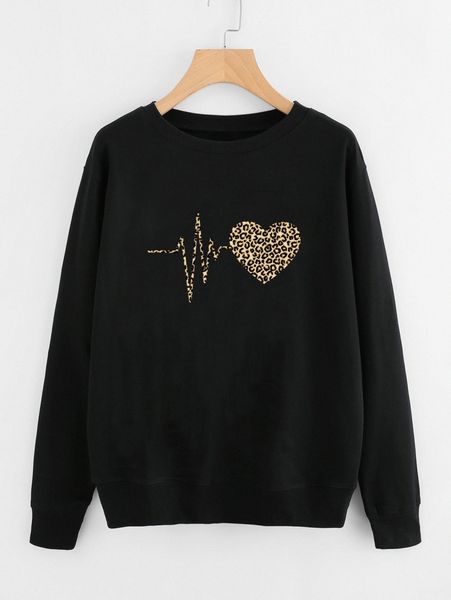 

heart and leopard print sweatshirt r5c0#, White;black