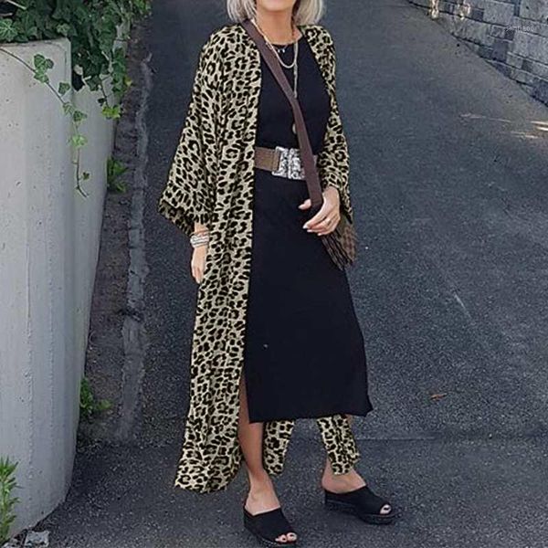 

plus size cardigans celmia women vintage kimono cardigan long shirt 2021 autumn leopard print blouse long sleeve casual cover up1, White