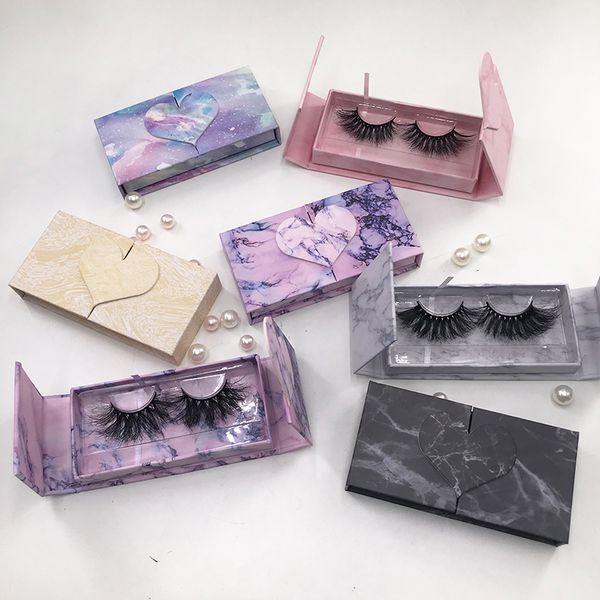 

heart shaped marble magnetic lashes box custom private logo eyelash packaging box for dramatic long 25mm mink eyelashes