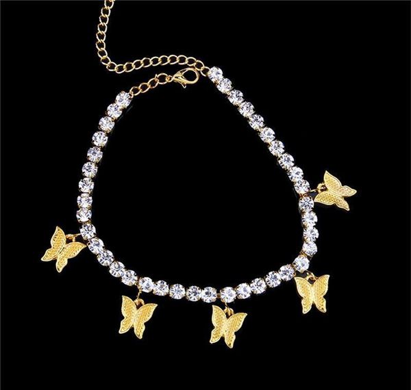 

iced out butterfly tennis anklet for women rhinestone crystal butterfly beach sandals foot chain jllgch bdecoat, Red;blue